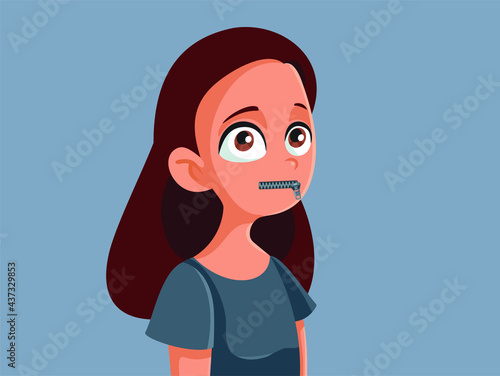 Teen Girl with Zipped Mouth Vector Illustration