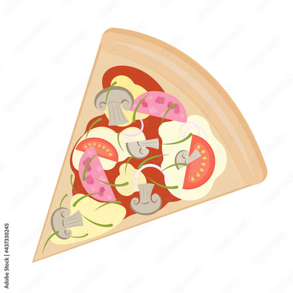 Vector illustration of a slice of pizza with mushrooms and ham Vector illustration of a slice of pizza with mushrooms and ham