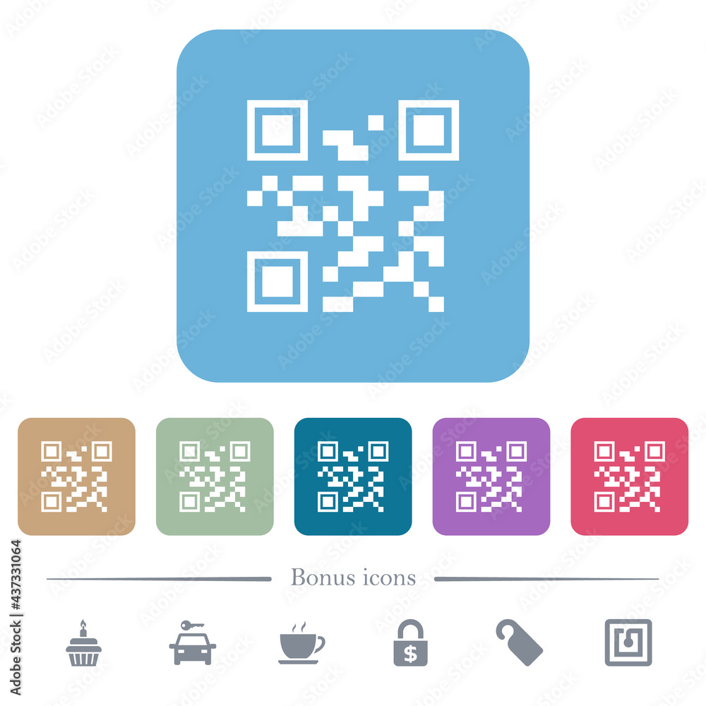 QR code flat icons on color rounded square backgrounds QR code flat icons on color rounded square backgrounds