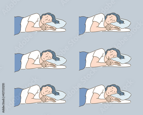 A woman suffering from insomnia. repeated images. hand drawn style vector design illustrations. 