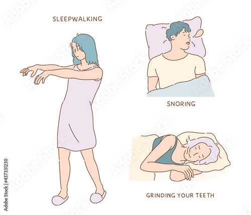 Different sleeping habits of people. hand drawn style vector design illustrations. 