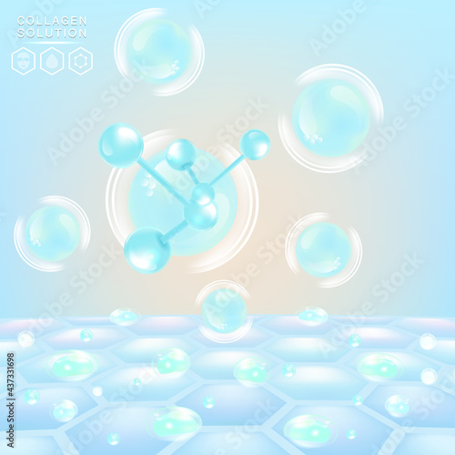 Hyaluronic acid skin solutions ad, blue collagen serum drops with cosmetic advertising background ready to use, illustration vector.