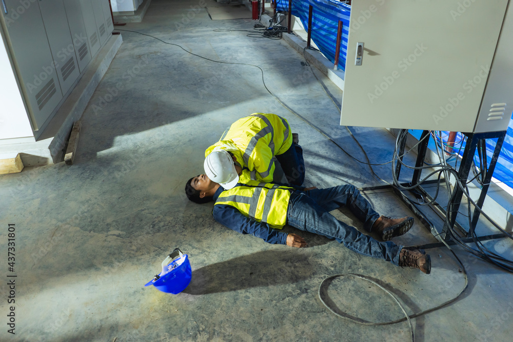 Supervisor first aid help injured worker accident electric shock