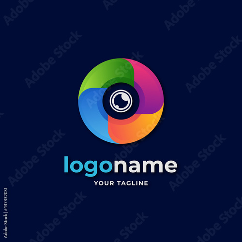 colorful lens logo. with circle multicolor shape and gradient multicolor logo. lens diaphragm logo illustration