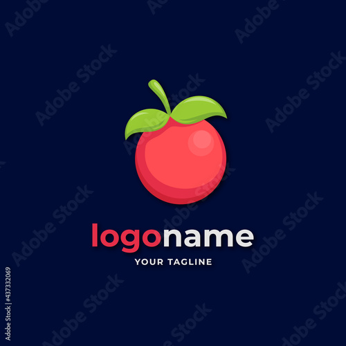 fresh red tomato logo with red and green color illustration