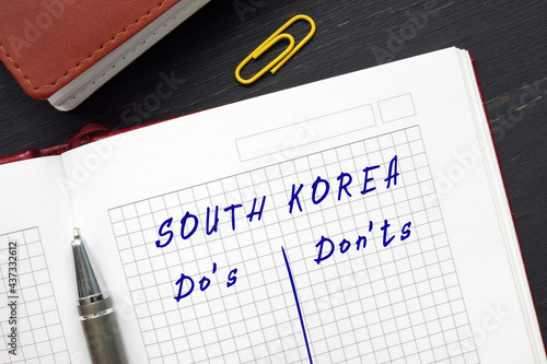Business concept about SOUTH KOREA Do's and Don'ts with inscription on the piece of paper.