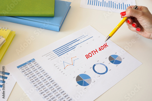 Fotografie Financial concept meaning ROTH 401K with phrase on the piece of paper