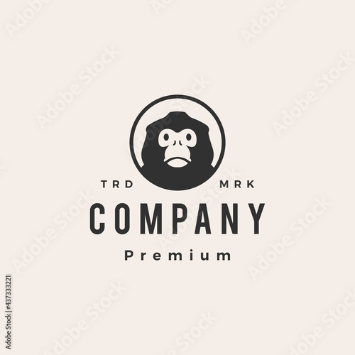 snub nose monkey round hipster vintage logo vector icon illustration