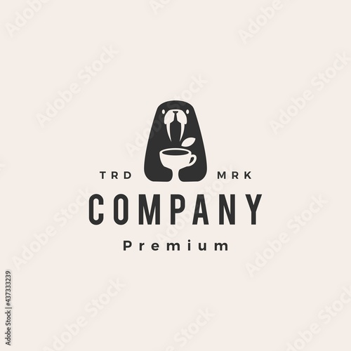 walrus tea leaf hipster vintage logo vector icon illustration