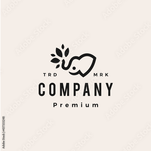 elephant leaf hipster vintage logo vector icon illustration