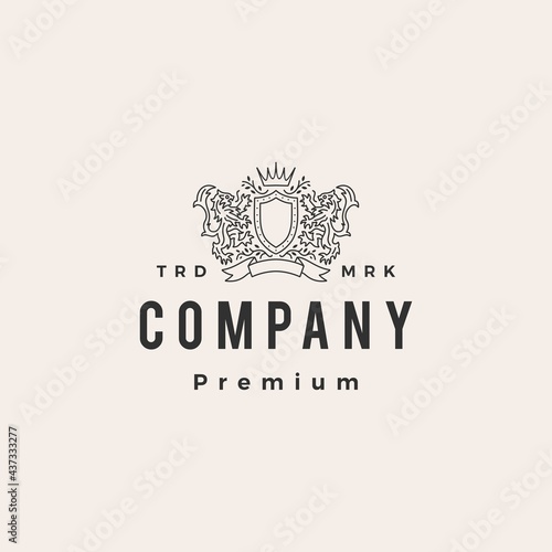 lion coat of arms hipster vintage logo vector icon illustration