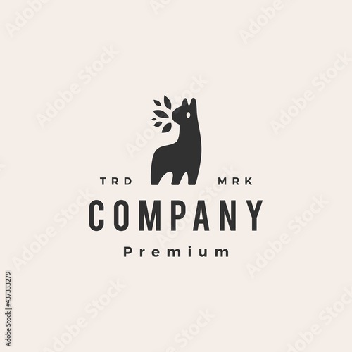 llama alpaca leaf hipster vintage logo vector icon illustration