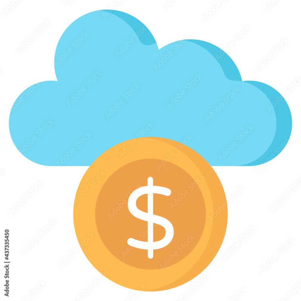 Dollar coin with cloud, concept of cloud money icon Dollar coin with cloud, concept of cloud money icon