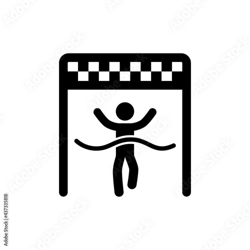 Runner crossing finish ribbon icon. Runner symbol