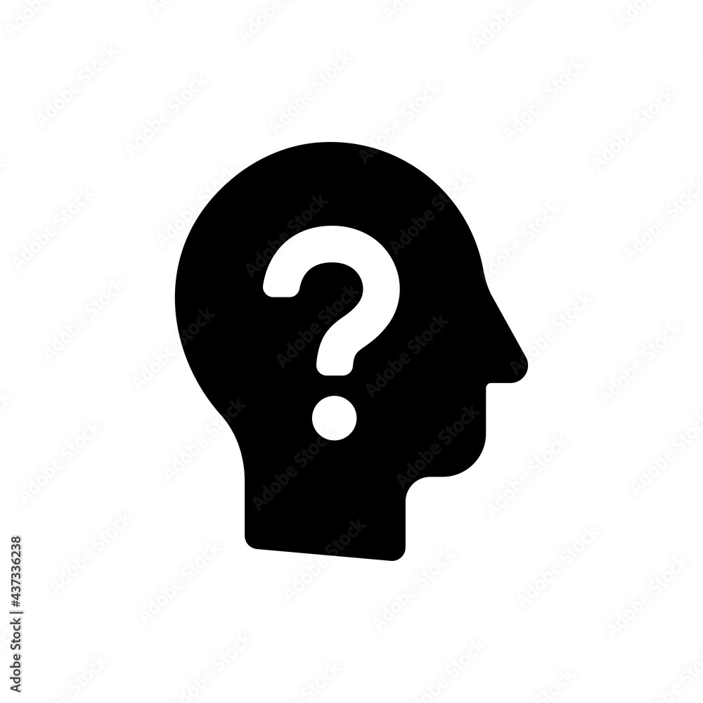 Head with question marks inside brain icon vector. Contain doubt, thinking, wondering and confusion. Head with question marks inside brain icon vector. Contain doubt, thinking, wondering and confusion.