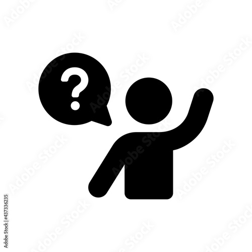 Person asking question with a raised hand vector icon. photo