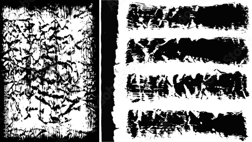 set of crumpled paint brush. Detailing grunge texture. Collection of hand drawn brushes, high quality trace. Vector EPS10