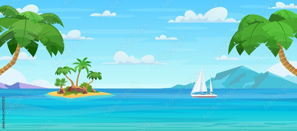 Cartoon tropical island with palm trees