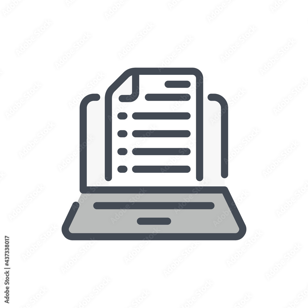 Online documentation and blog color line icon. Laptop with document vector outline colorful sign. Online documentation and blog color line icon. Laptop with document vector outline colorful sign.