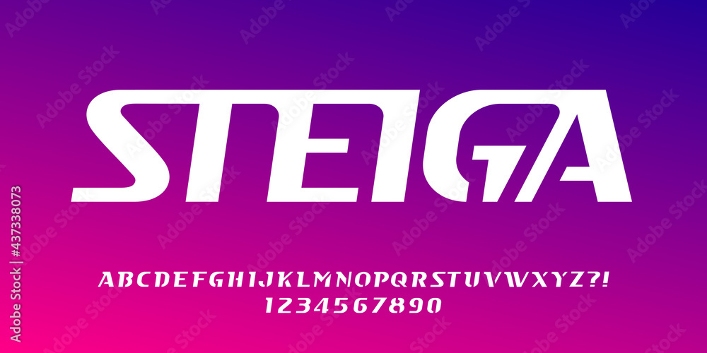Steiga alphabet font. Minimalistic letters and numbers for logo or emblem. Stock vector typescript for your typography design.