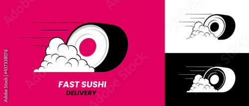 Fast sushi delivery logo design – Vector fast food emblem. Stock vector illustration.