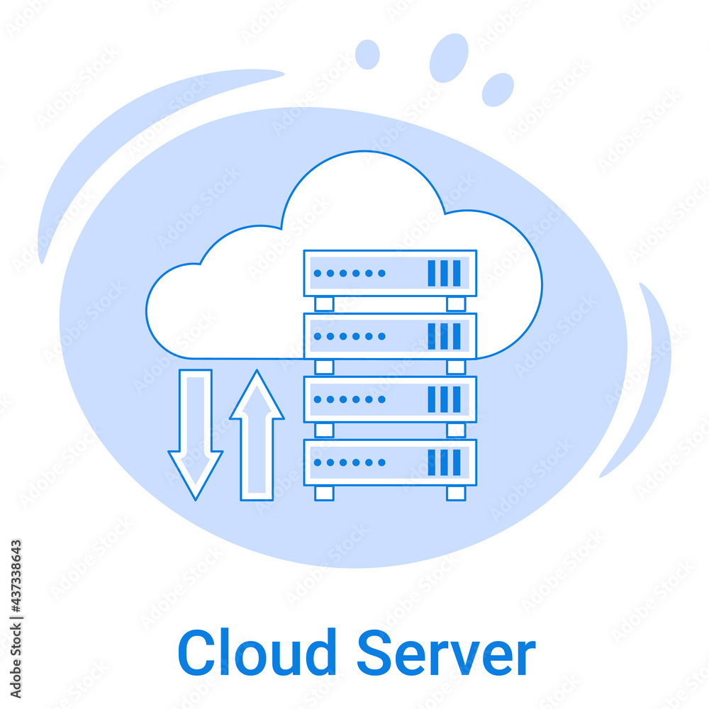 The Cloud Server icon.Cloud storage and remote data storage. Vector illustration of a thin line icon on a blue background. The Cloud Server icon.Cloud storage and remote data storage. Vector illustration of a thin line icon on a blue background.