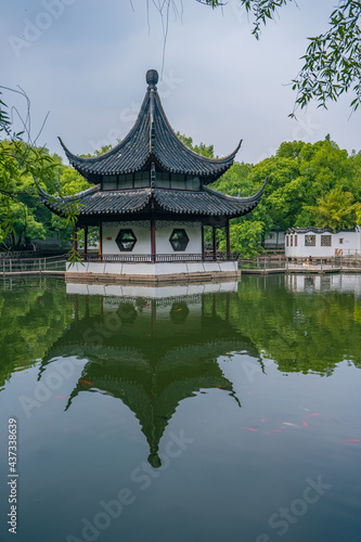 Inside view of a Chinese garden in Suzhou, China.