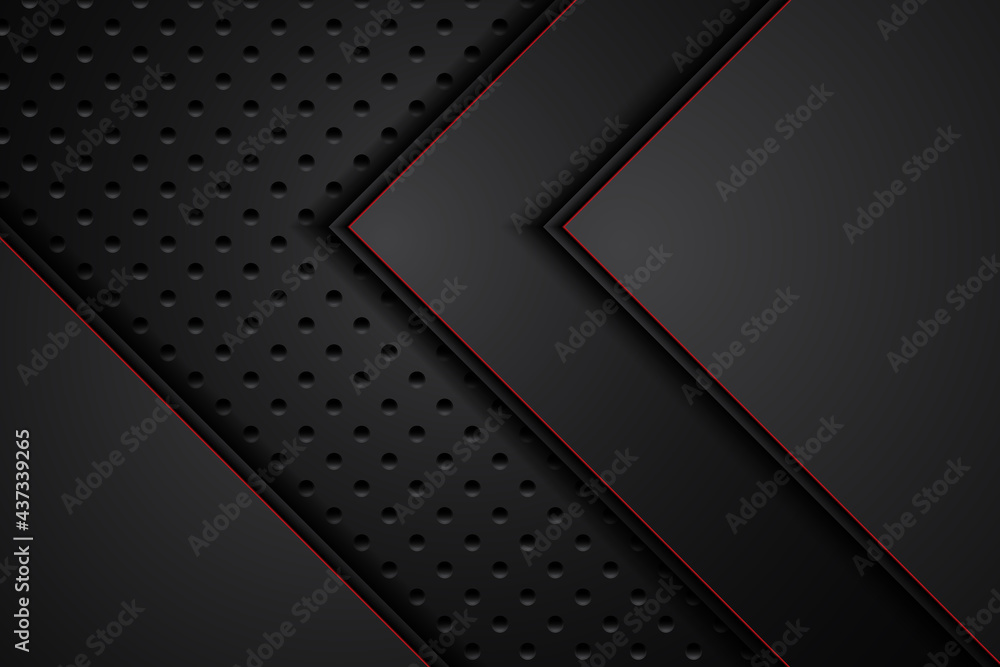 metal plate black and contrast red stripes on steel mesh. template modern technology design background. vector illustration