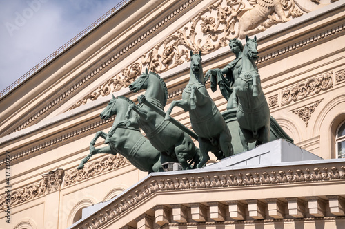 Sculpture of chariots on the facade of the building of The Bolshoi theater in Moscow photo