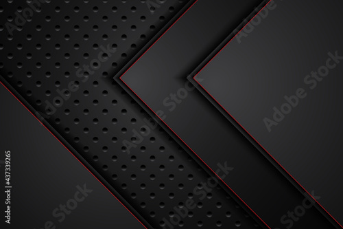 metal plate black and contrast red stripes on steel mesh. template modern technology design background. vector illustration