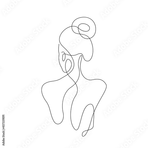 Woman One Line Drawing. Female Figure Continuous Line Art Drawing. Woman Body Back Illustration. Abstract Poster, Minimalist Sketch Naked Silhouette. Vector EPS 10