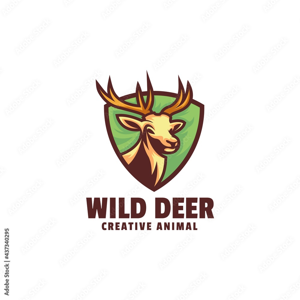 Fototapeta premium Vector Logo Illustration Wild Deer Simple Mascot Style.