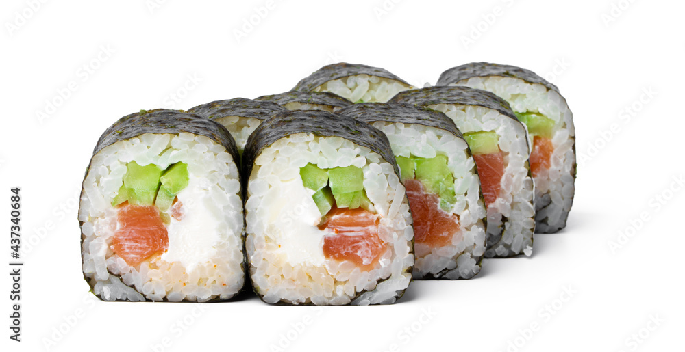 Cooked sushi roll isolated on white background Cooked sushi roll isolated on white background