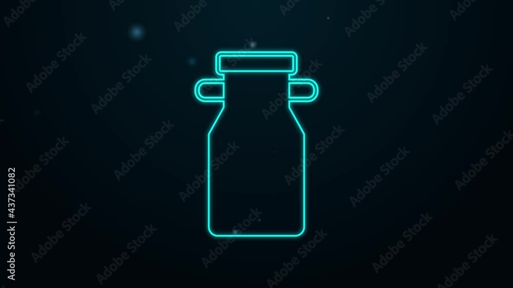 Glowing neon line Can container for milk icon isolated on black background. 4K Video motion graphic animation