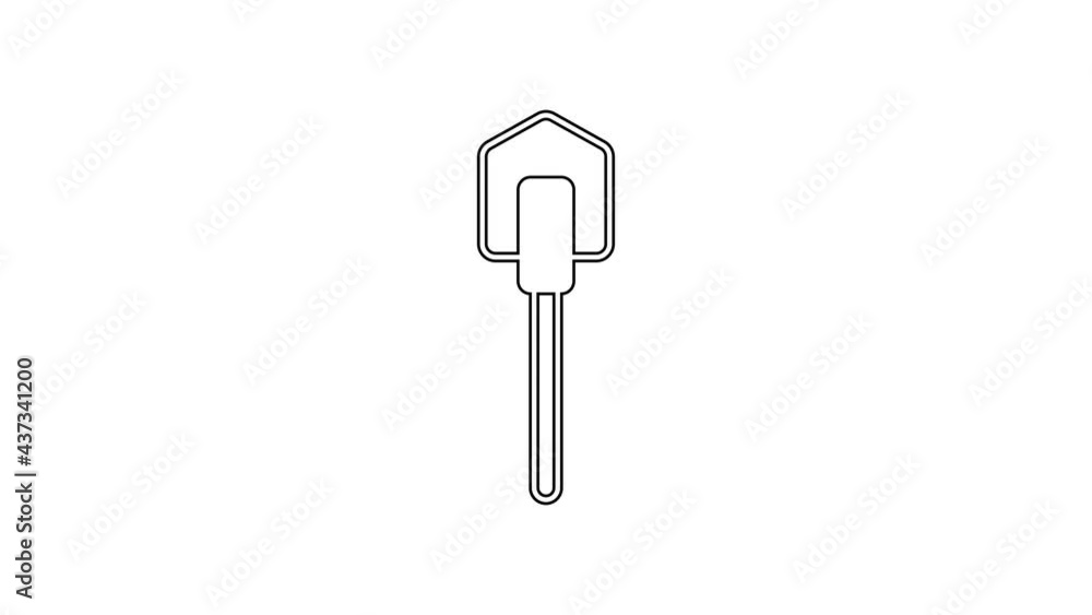Black line Shovel icon isolated on white background. Gardening tool. Tool for horticulture, agriculture, farming. 4K Video motion graphic animation Black line Shovel icon isolated on white background. Gardening tool. Tool for horticulture, agriculture, farming. 4K Video motion graphic animation