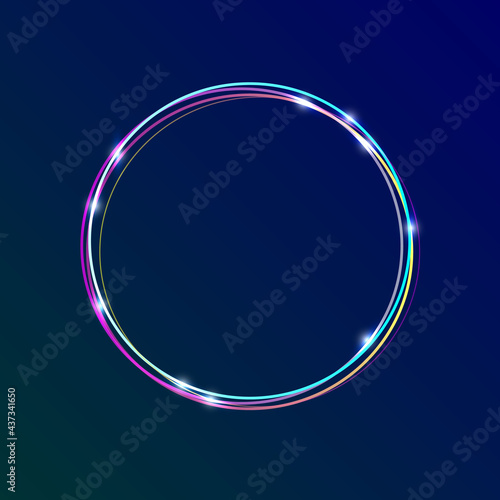 Neon round frame shine decor, vector illustration