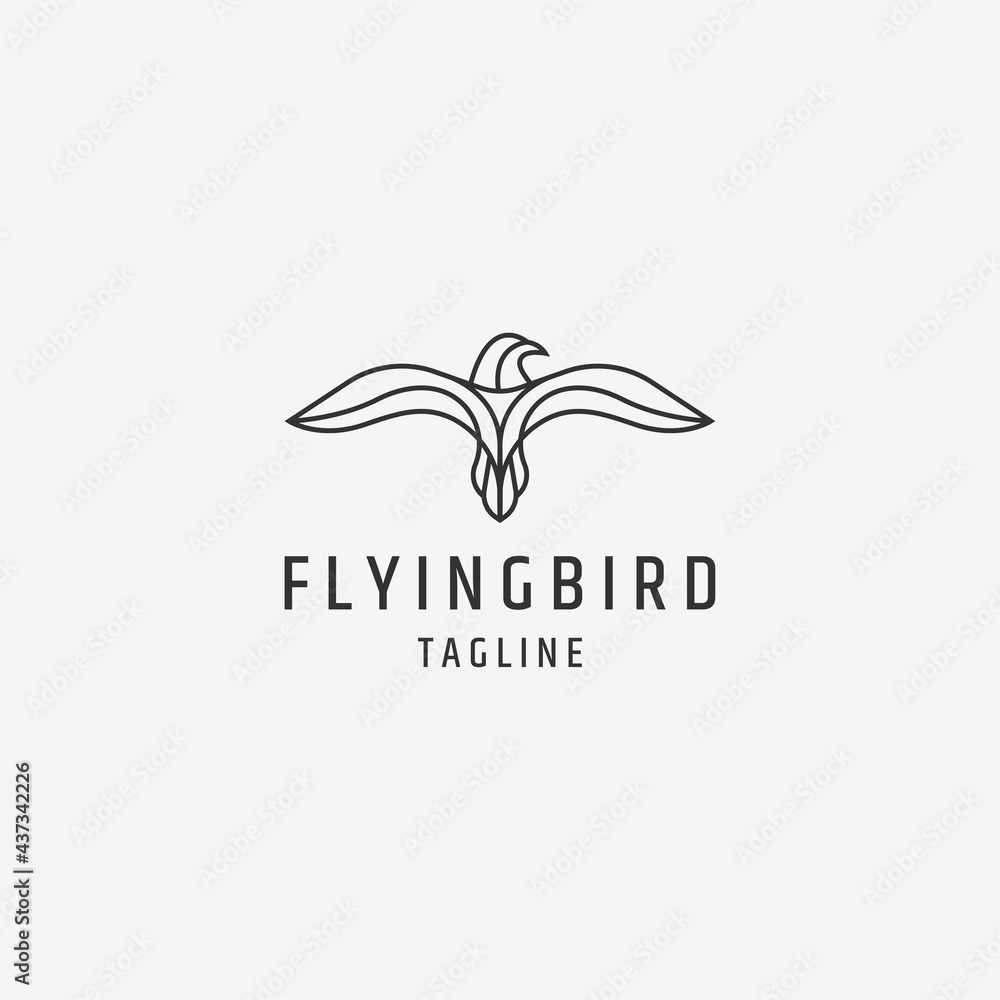 Flying bird with line style logo icon design template vector illustration