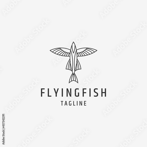 Flying fish mono line geometric logo icon design template vector illustration