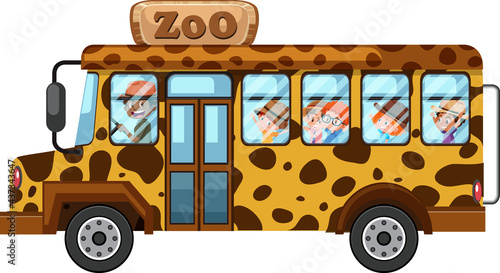 Zoo concept with children on tourist car isolated on white background