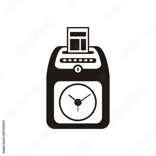 Attendance clock machine. Simple illustration in black and white.