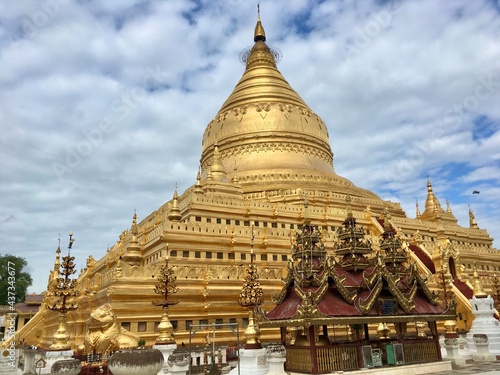 The golden beautiful Shwezigon Pagoda in Bagan city, Myanmar