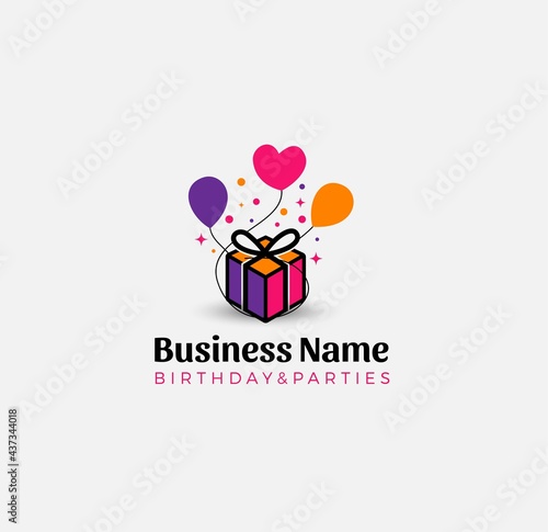 Gift box logo template vector, Birthday gift package  party logo template