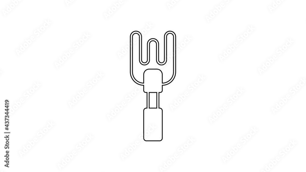 Black line Garden rake icon isolated on white background. Tool for horticulture, agriculture, farming. Ground cultivator. Housekeeping equipment. 4K Video motion graphic animation Black line Garden rake icon isolated on white background. Tool for horticulture, agriculture, farming. Ground cultivator. Housekeeping equipment. 4K Video motion graphic animation