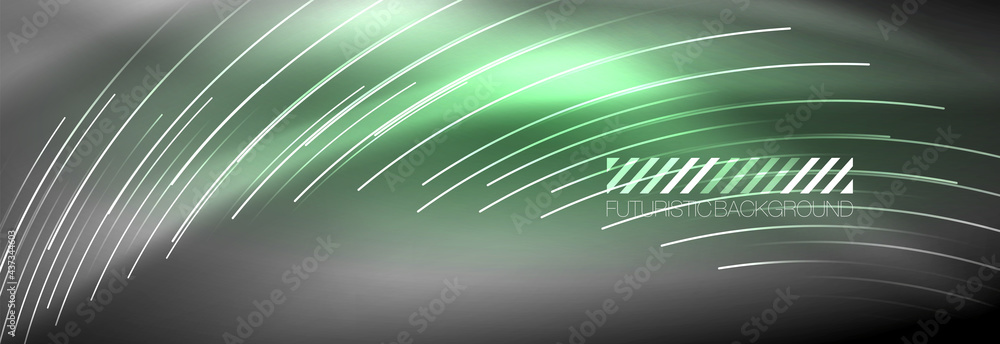 Neon glowing lines, magic energy and light motion background. Vector wallpaper template Neon glowing lines, magic energy and light motion background. Vector wallpaper template