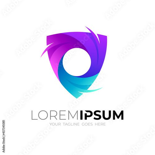 Shield logo with 3d colorful design illustration, circular icon