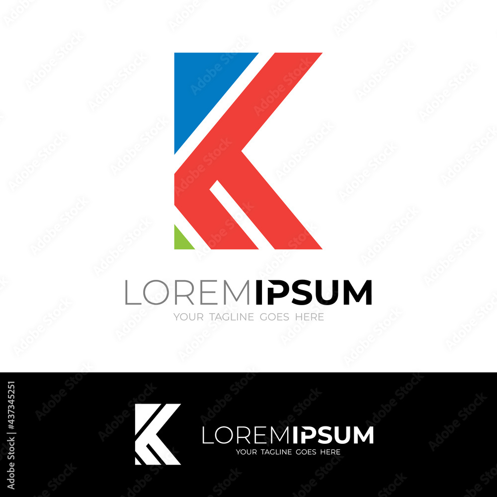 K icon with line design business, simple style logo