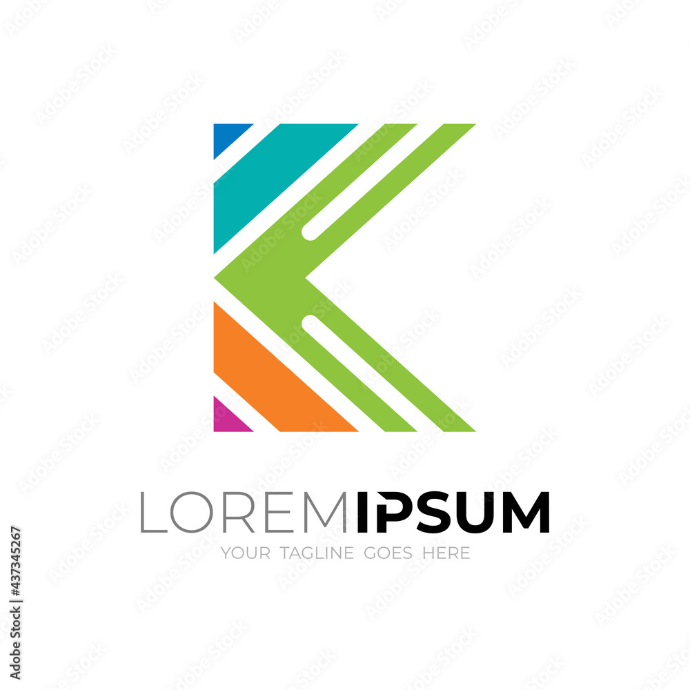 Letter K logo with colorful design template, line style Letter K logo with colorful design template, line style
