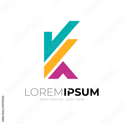 Abstract letter K logo with simple style icon, colorful