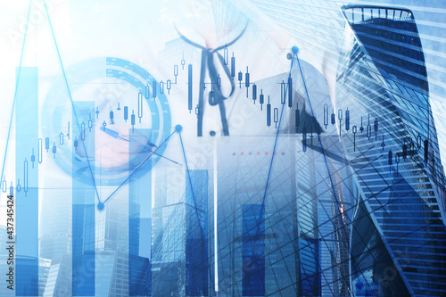 Wallpaper Mural business global strategy icon,business woman with diagrams,financial charts and trading graphs on background of modern skyscrapers,economic success concept,double exposure Torontodigital.ca