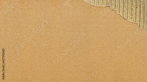 Paper box or packing paper texture, Brown vertical corrugated striped and torn cardboard use for background, Close up